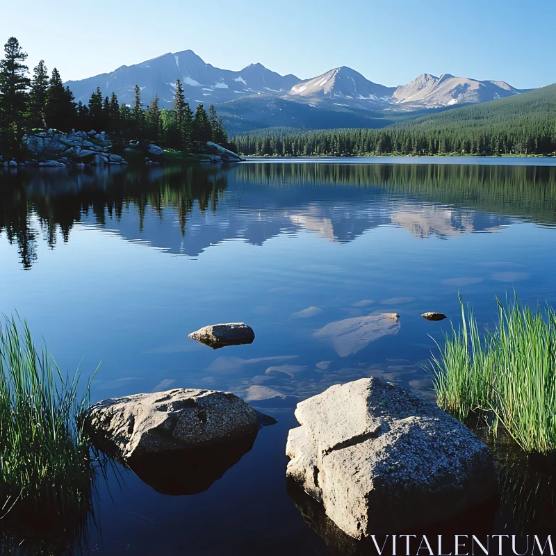 AI ART Peaceful Lake with Mountain Reflection