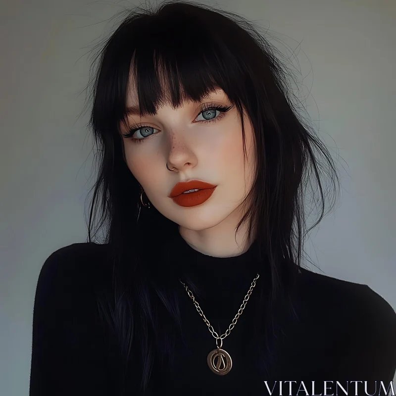 Modern Woman with Bold Makeup and Gold Necklace AI Image