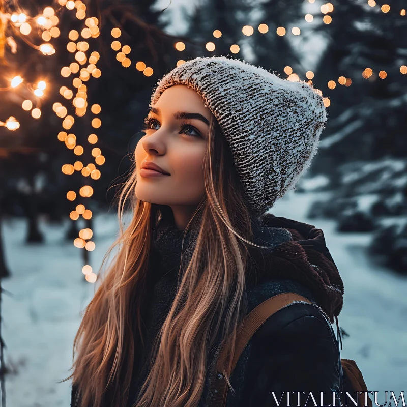 Young Woman in Winter Wonderland AI Image