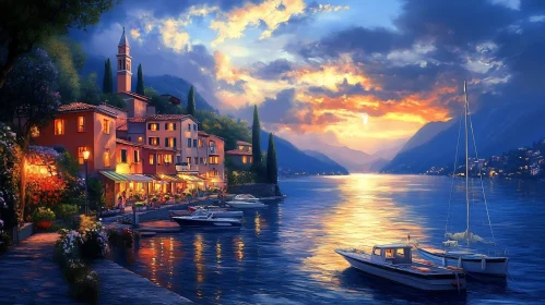 Sunset Over a Serene Seaside Village