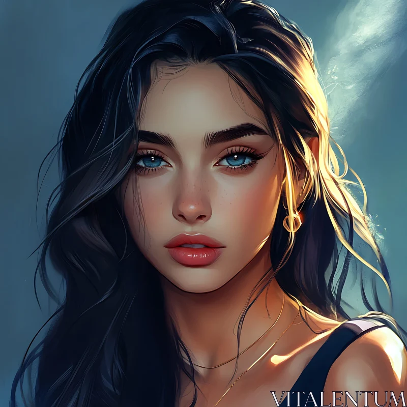 AI ART Striking Blue-Eyed Woman Detailed Portrait