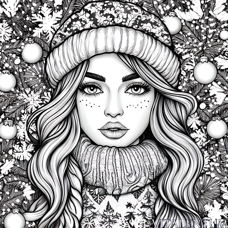 Detailed Winter Woman Illustration AI Image