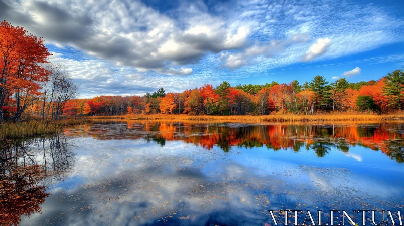 AI ART Reflective Autumn Lake with Scenic Foliage