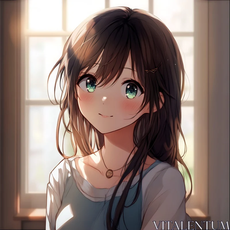 Smiling Anime Girl in Sunlight AI Image