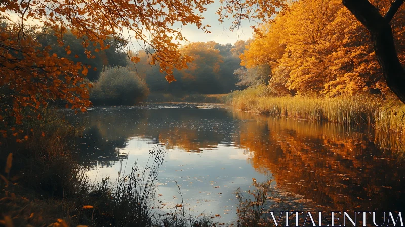 Tranquil Autumnal Lakeside Scenery AI Image