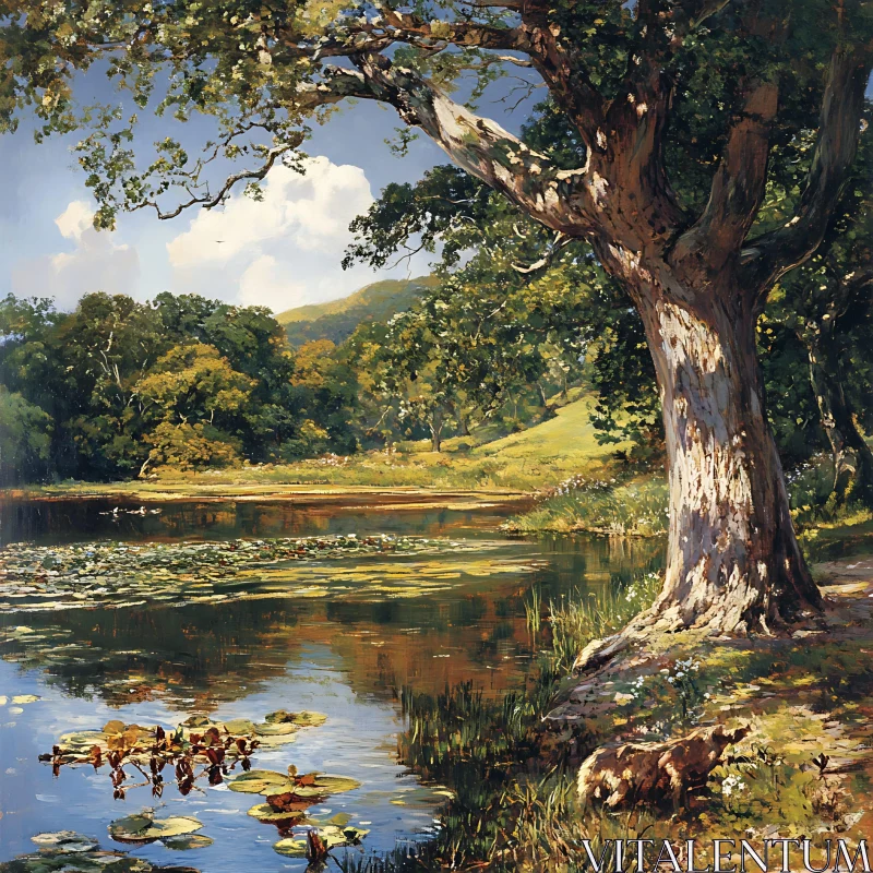 AI ART Serene Lake and Nature Scene with Majestic Trees