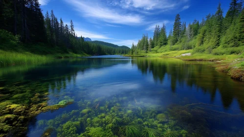 Tranquil Forest Lake with Reflective Waters