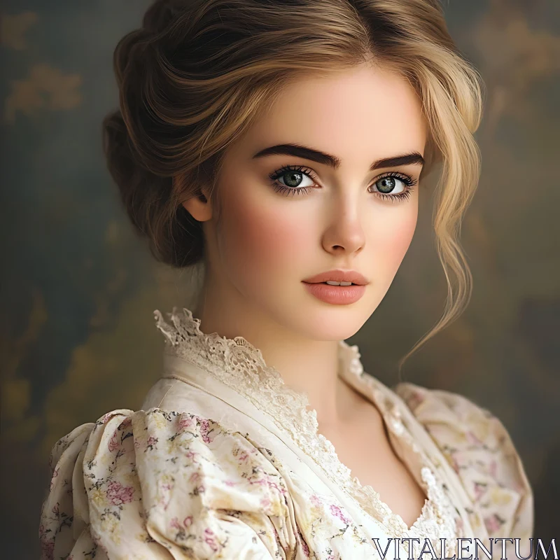 Refined Beauty in Vintage Attire AI Image