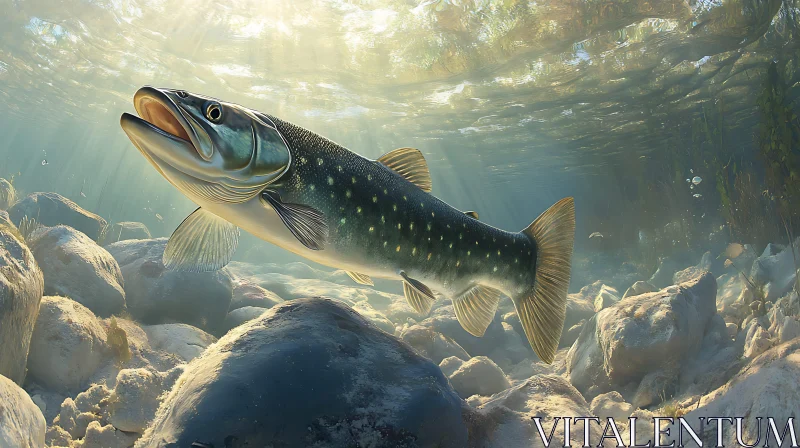 Underwater View of a Pike in its Natural Habitat AI Image