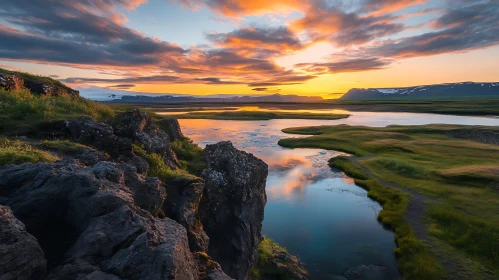 Sunset Reflections in Tranquil Nature Scene