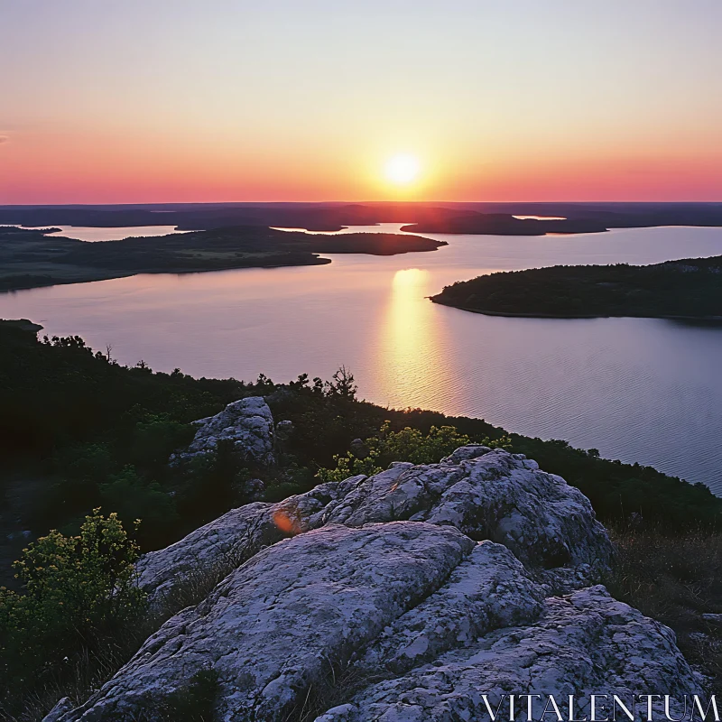 Tranquil Sunset Scene AI Image