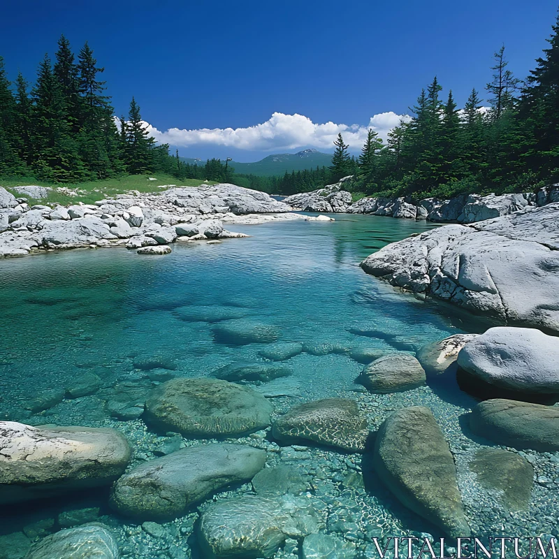 Clear Turquoise River with Rocky Surroundings AI Image