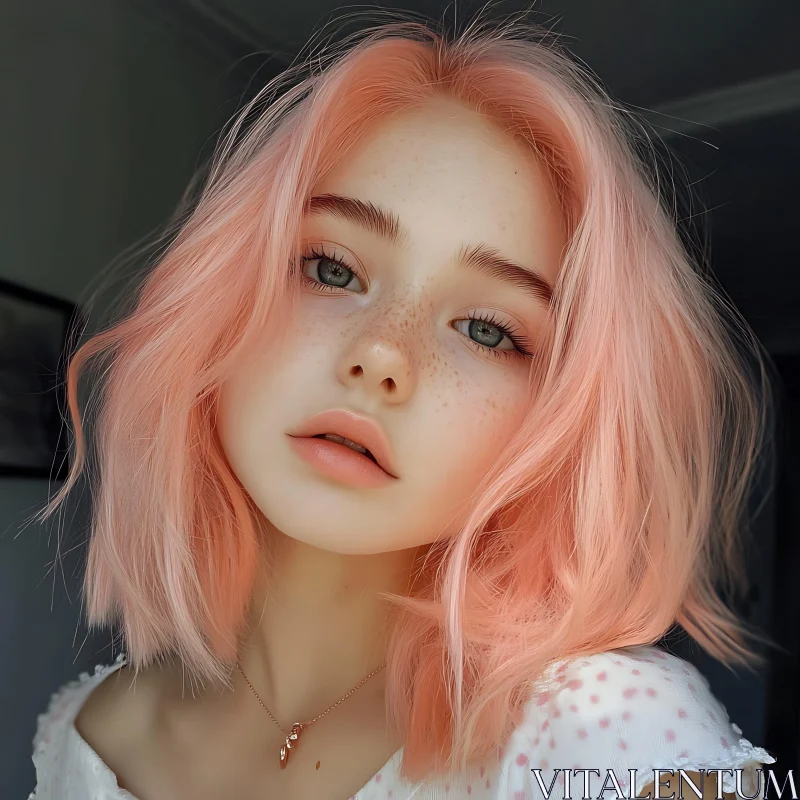 AI ART Soft and Serene: Woman with Pastel Pink Hair