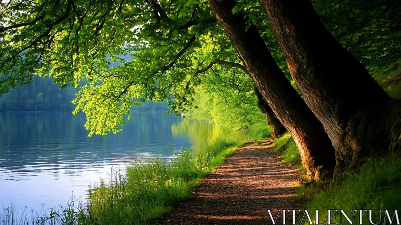 AI ART Tranquil Pathway Along a Riverside with Greenery