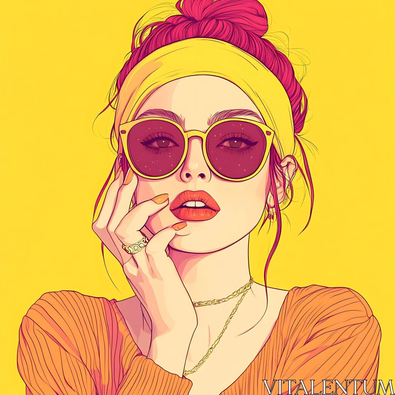 Pop Art Stylish Woman with Sunglasses AI Image