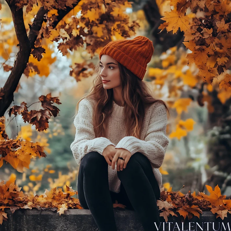 Fall Portrait of Woman with Orange Beanie AI Image