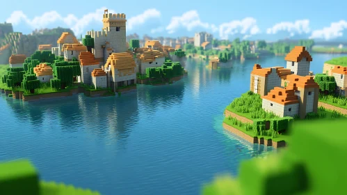 Pixel Art Castle Island Scene