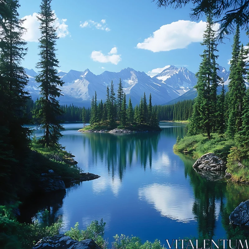 Tranquil Mountain Lake Reflection AI Image