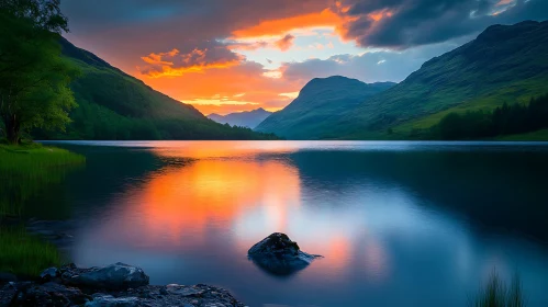 Tranquil Mountain Lake at Sunset