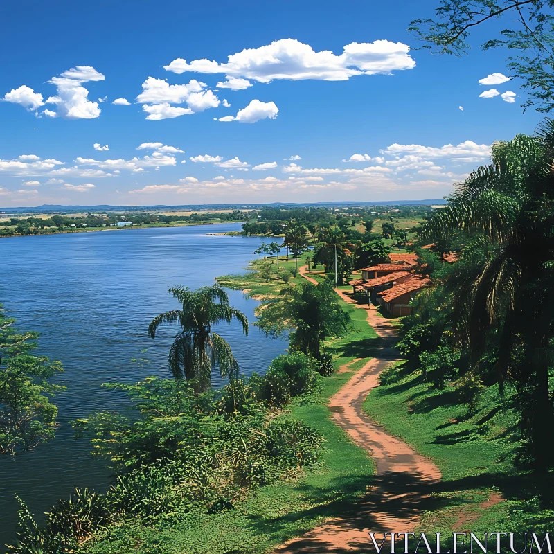 Picturesque Lakeside Countryside Scene AI Image