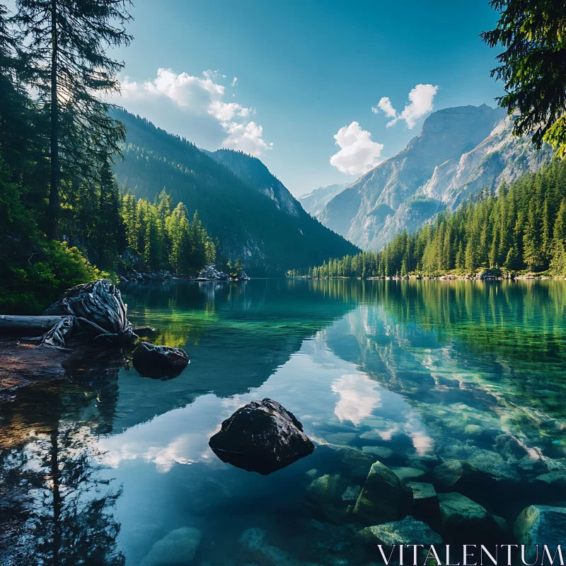 Tranquil Mountain Lake Scene AI Image