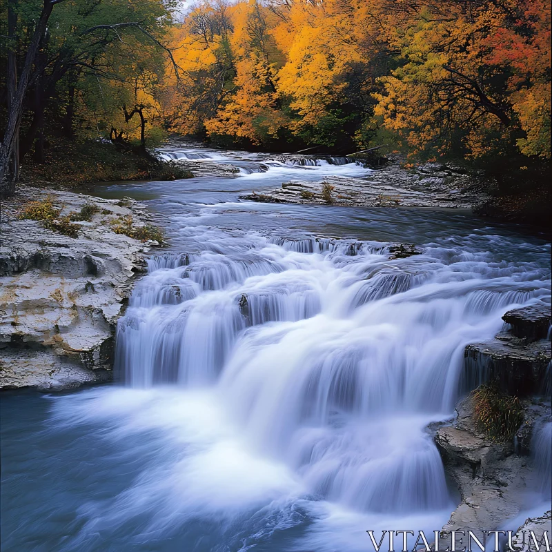 Tranquil Cascade in Fall Forest AI Image