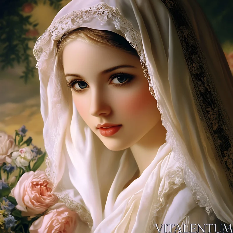 Female Portrait with Lace Hood AI Image