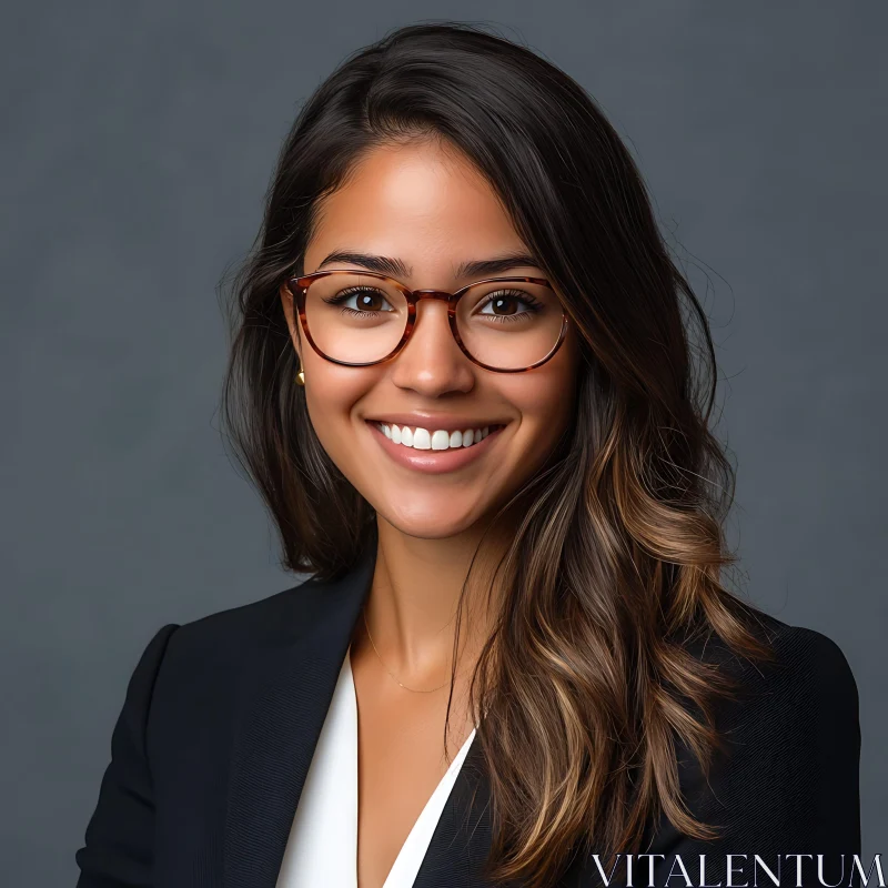 Professional Woman with Glasses Smiling Portrait AI Image