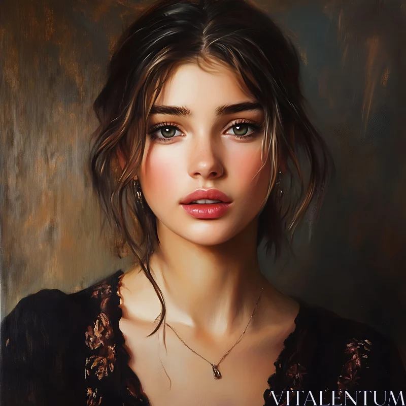 Elegant Woman Portrait in Classic Painterly Style AI Image