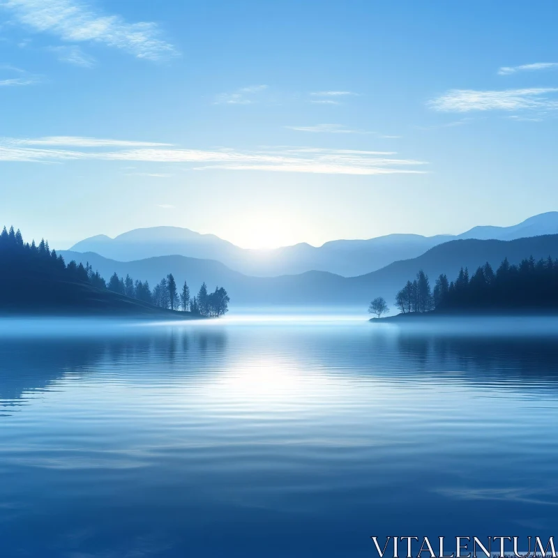 AI ART Tranquil Blue Waters of a Mountain Lake at Dawn