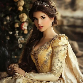 Graceful Portrait of a Princess in an Embroidered Gown