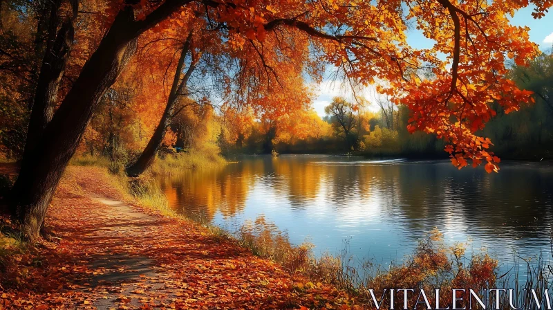 Tranquil Autumn River Landscape AI Image