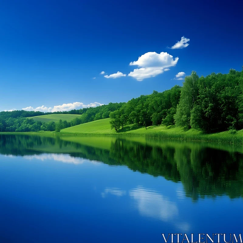 Picturesque Nature Scene with a Calm Lake AI Image