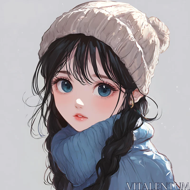 Young Anime Girl in Cozy Winter Clothing AI Image