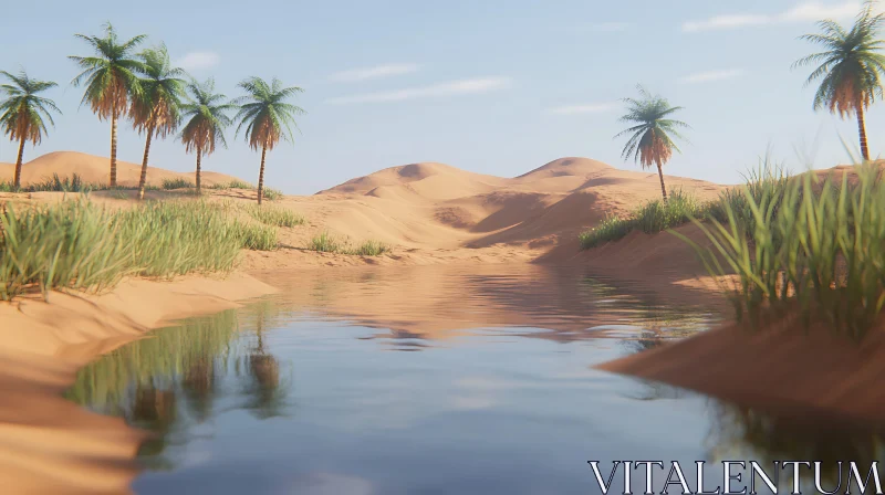 Calm Desert Oasis with Reflective Water AI Image