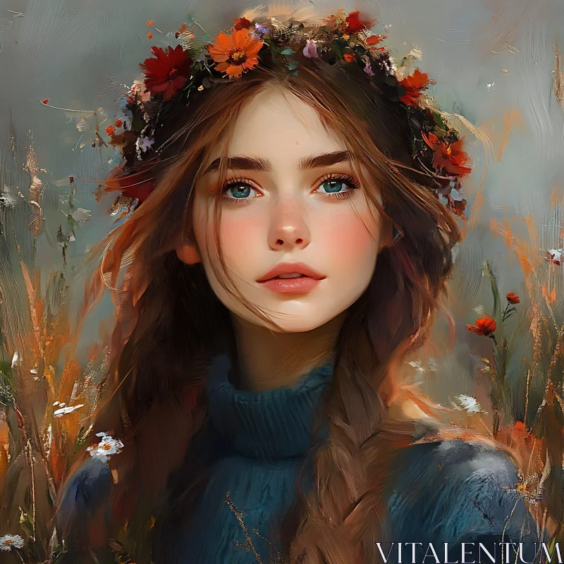 AI ART Portrait Art of a Woman with Flowers