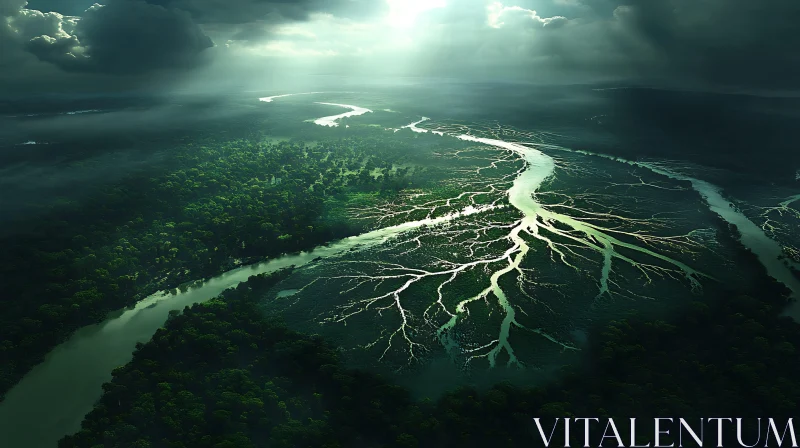 Aerial Landscape of River and Forests AI Image