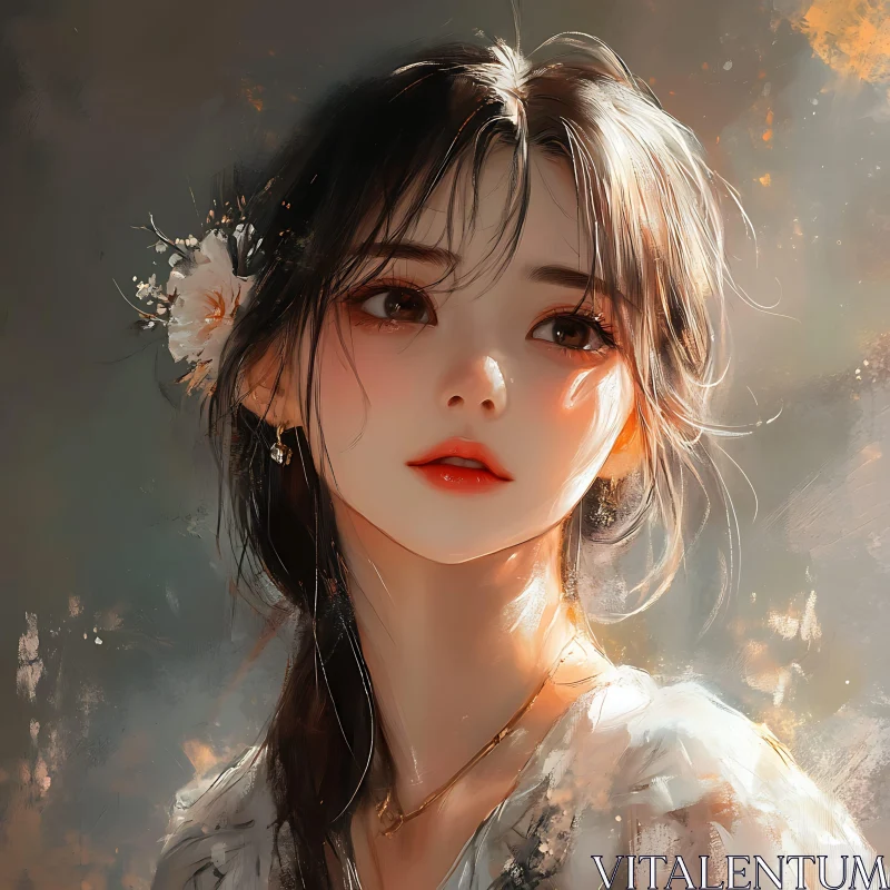 Serene Female Portrait in Dreamy Light AI Image