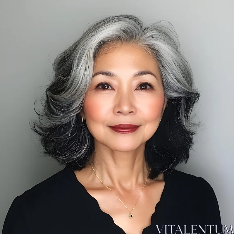 Graceful Woman with Gray Hair Portrait AI Image