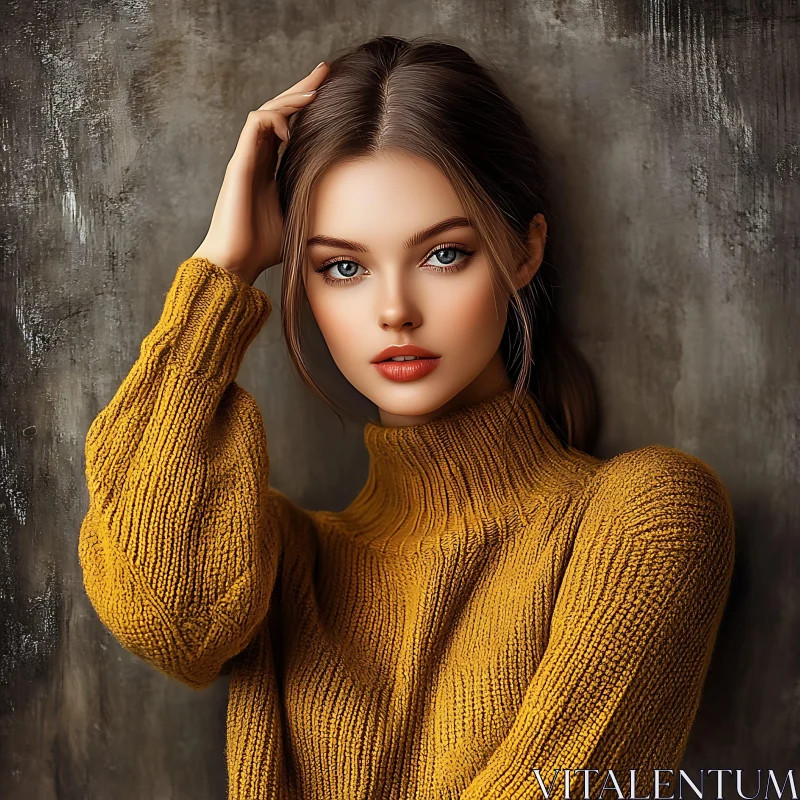 AI ART Stylish Woman in Yellow Sweater Photography