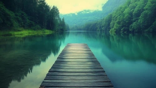 Tranquil Lake View with Forest and Pier