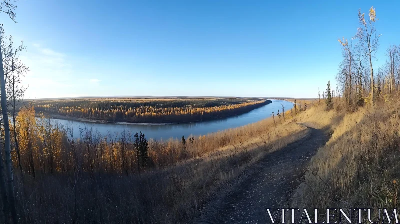 Peaceful Autumn River with Golden Forest AI Image