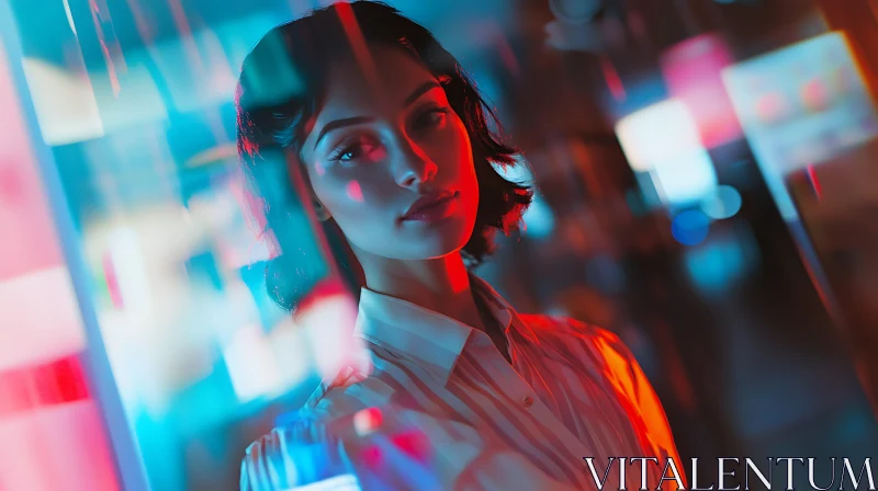 Neon Lit Woman Portrait