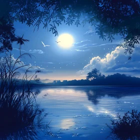 Serene Moonlit Lake and Night Sky