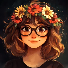 Anime Portrait of Smiling Girl with Floral Headband