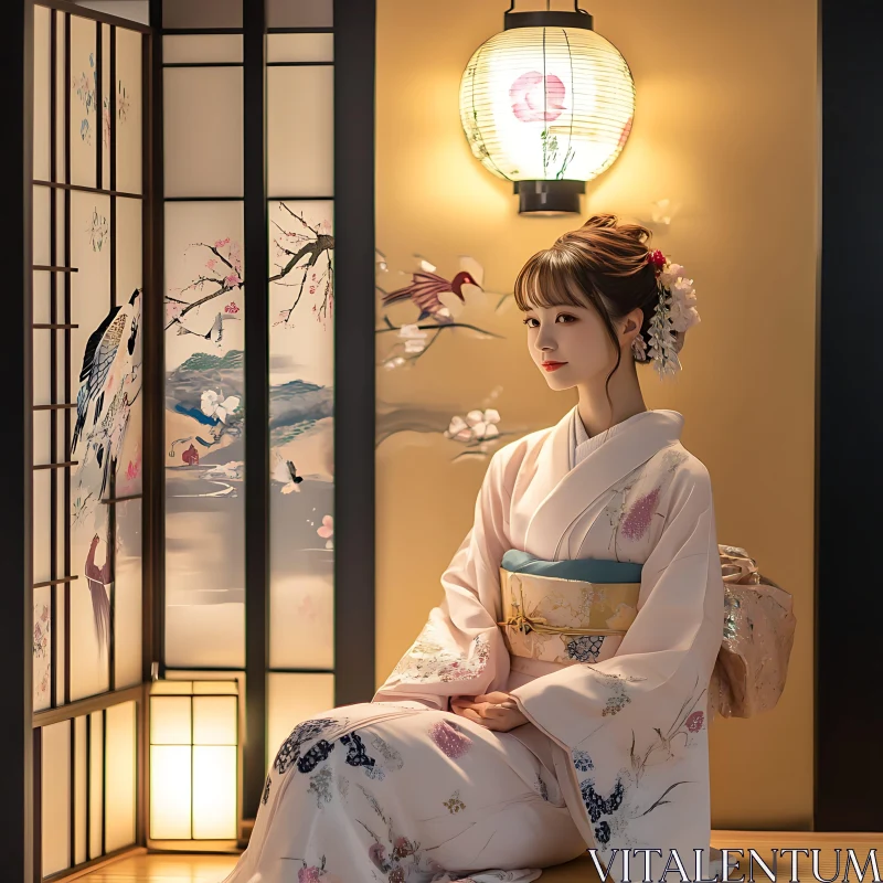 Graceful Japanese Woman in Kimono AI Image