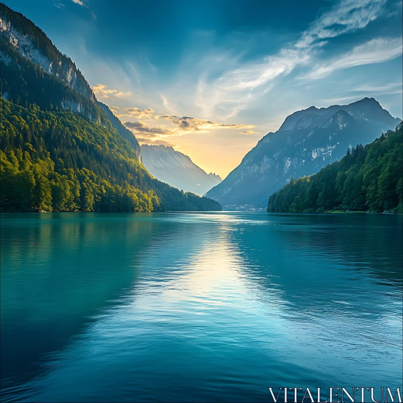 Tranquil Mountain Lake Scenic Sunset