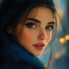 Serene Woman with Blue Eyes in Soft Light