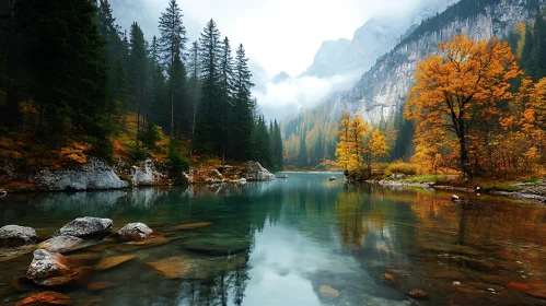 Tranquil Mountain Lake in Autumn