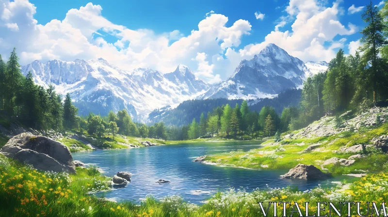 Peaceful Alpine Scenery with Snow-Capped Peaks Peaceful Alpine Scenery with Snow-Capped Peaks